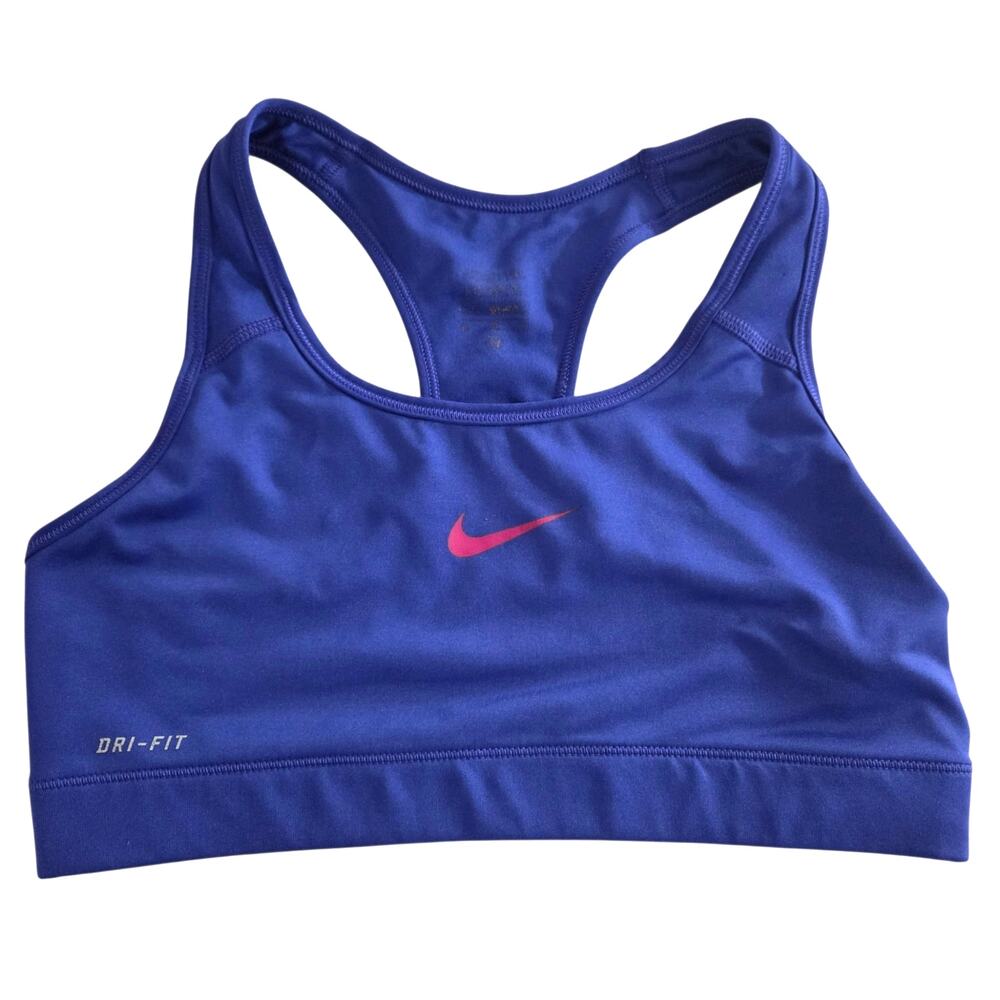 Nike Dri-Fit Blue Racerback Pullover Sports Bra Pink Swoosh MEDIUM